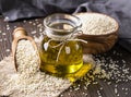 Sesame oil and seeds Royalty Free Stock Photo