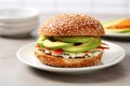 sesame seed bun sandwich with avocado and roast beef Royalty Free Stock Photo