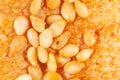 Sesame seeds on a brown crust of bread Royalty Free Stock Photo