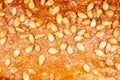 Sesame seeds on a brown crust of bread Royalty Free Stock Photo