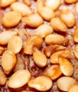 Sesame seeds on a brown crust of bread Royalty Free Stock Photo