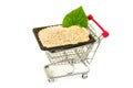 Sesame seeds with container in metal trolley