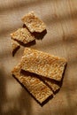 Sesame snack on a wooden board