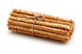 Sesame stick cracker bundle on white background Royalty Free Stock Photo