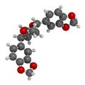 Sesamin molecule. Lignan present in sesame oil. 3D rendering. Atoms are represented as spheres with conventional color coding: Royalty Free Stock Photo