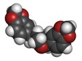 Sesamin molecule. Lignan present in sesame oil. 3D rendering. Royalty Free Stock Photo