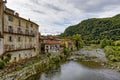 The Sesia River flows through the old town of the Alpine village of Varallo Royalty Free Stock Photo