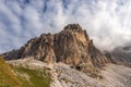 Sesto Dolomites Italian Alps - South Face of Drei Zinnen or Tre Cime di Lavaredo Royalty Free Stock Photo