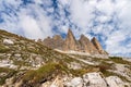 Sesto Dolomites Italy - South Rock Face of Tre Cime di Lavaredo or Drei Zinnen Royalty Free Stock Photo