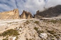 Sesto Dolomites Italy - South Rock Face of Tre Cime di Lavaredo or Drei Zinnen Royalty Free Stock Photo