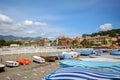 Sestri Levante, Liguria: Seaside with old town and beach Baia delle Favole - Bay of the Fables, Italy