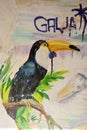 SESTRORETSK, RUSSIA: Toucan bird painting on the wall at the Sestroretsk, Russia at October 04, 2017 Royalty Free Stock Photo