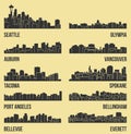 Set of 10 City Silhouette in Washington ( Seattle, Olympia, Auburn, Vancouver, Takoma, Spokane, Bellevue, Everett )