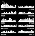 Set of 10 City Silhouette in Washington ( Seattle, Olympia, Auburn, Vancouver, Takoma, Spokane, Bellevue, Everett )