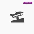 Black cartoon biplane icon, side view.