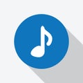 White single Music note icon in blue circle.