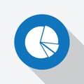 White Pie Chart Icon in blue circle with shadow Royalty Free Stock Photo