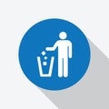 White man throwing garbage to trash bin icon Royalty Free Stock Photo