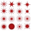 Set of 16 Starburst Shapes - Red Royalty Free Stock Photo