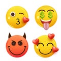 Set of 3d icon yellow color smile emoji. Set Icon Smile Emoji. Vector