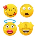 Set of 3d icon yellow color smile emoji. Set Icon Smile Emoji. Vector