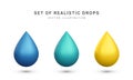 Set of 3d realistic drops isolated on white background. Vector illustration