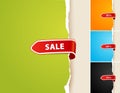 Set of 4 teared papers with sale bar. Royalty Free Stock Photo