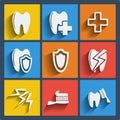 Set of 9 dental web and mobile icons. Vector. Royalty Free Stock Photo