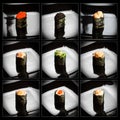 Set of 9 different gunkanmaki (sushi) Royalty Free Stock Photo