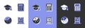 Set Abacus, Graduation cap, Pie chart infographic and Calculator icon. Vector Royalty Free Stock Photo