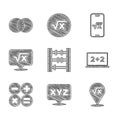 Set Abacus, XYZ Coordinate system, Square root of x glyph, Chalkboard, Calculator, and Mathematics sets and B icon Royalty Free Stock Photo