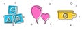 Set ABC blocks, Balloons in form of heart and Baby potty icon. Vector Royalty Free Stock Photo