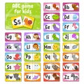 Set ABC flash cards. Alphabet for kids. Learning letters. Education developing worksheet. Activity page for study English. Color