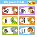 Set ABC flash cards. Alphabet for kids. Learning letters. Education developing worksheet. Activity page for study English. Game