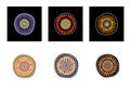 Set of aboriginal art vector icons including ethnic Australian motive with typical elements