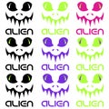 Set of abstract alien faces of different colors with the inscription Royalty Free Stock Photo