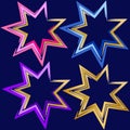 Set of abstract artistic decorative frames from a pattern of stars in pink, blue, lilac and gold. Royalty Free Stock Photo