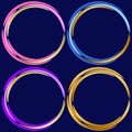 Set of abstract artistic round frames in pink, blue, lilac and gold colors.
