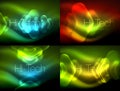 Set of abstract backgrounds. Blurred arrows in dark space. Neon pointers, glass glossy design, abstract techno Royalty Free Stock Photo