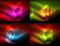 Set of abstract backgrounds. Blurred arrows in dark space. Neon pointers, glass glossy design, abstract techno Royalty Free Stock Photo