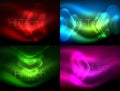 Set of abstract backgrounds. Blurred arrows in dark space. Neon pointers, glass glossy design, abstract techno Royalty Free Stock Photo