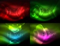 Set of abstract backgrounds. Blurred arrows in dark space. Neon pointers, glass glossy design, abstract techno Royalty Free Stock Photo