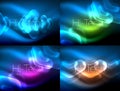 Set of abstract backgrounds. Blurred arrows in dark space. Neon pointers, glass glossy design, abstract techno Royalty Free Stock Photo