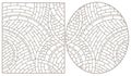 Contour set with abstract backgrounds contour stained glass, dark outlines on a white background, oval and rectangular images