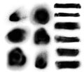 Set of abstract black ink circle and stroke spray brushes. Black ink brushes for painting Royalty Free Stock Photo