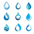Set of abstract blue water drops symbols Royalty Free Stock Photo