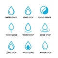 Set of abstract blue water logo design, line emblems of drop and drop round symbol Royalty Free Stock Photo