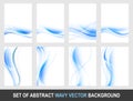 Set of abstract blue wavy background.