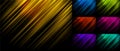 Set of abstract blue, yellow, green, red, pink, purple stripe diagonal lines light on black background Royalty Free Stock Photo