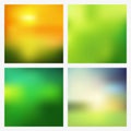 Set of abstract blur vector backgrounds green shades and orange.